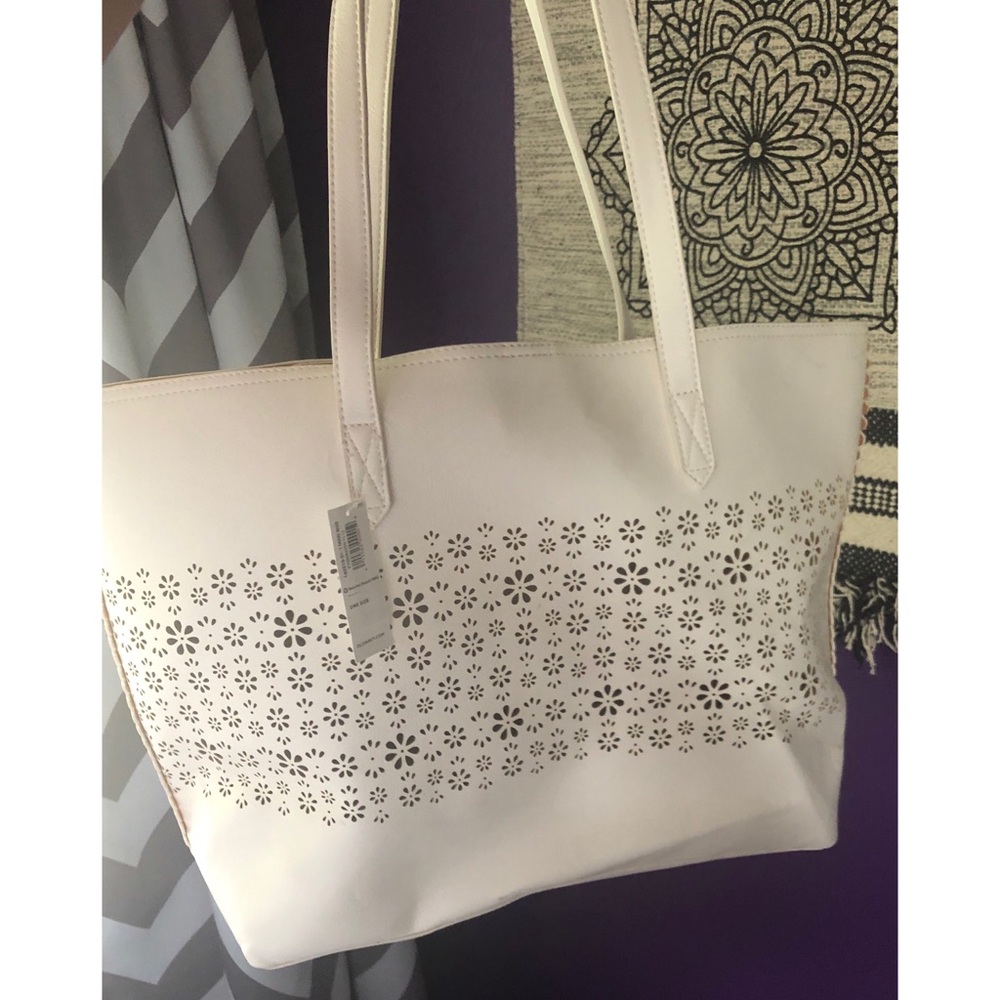 White Faux Leather Large Tote